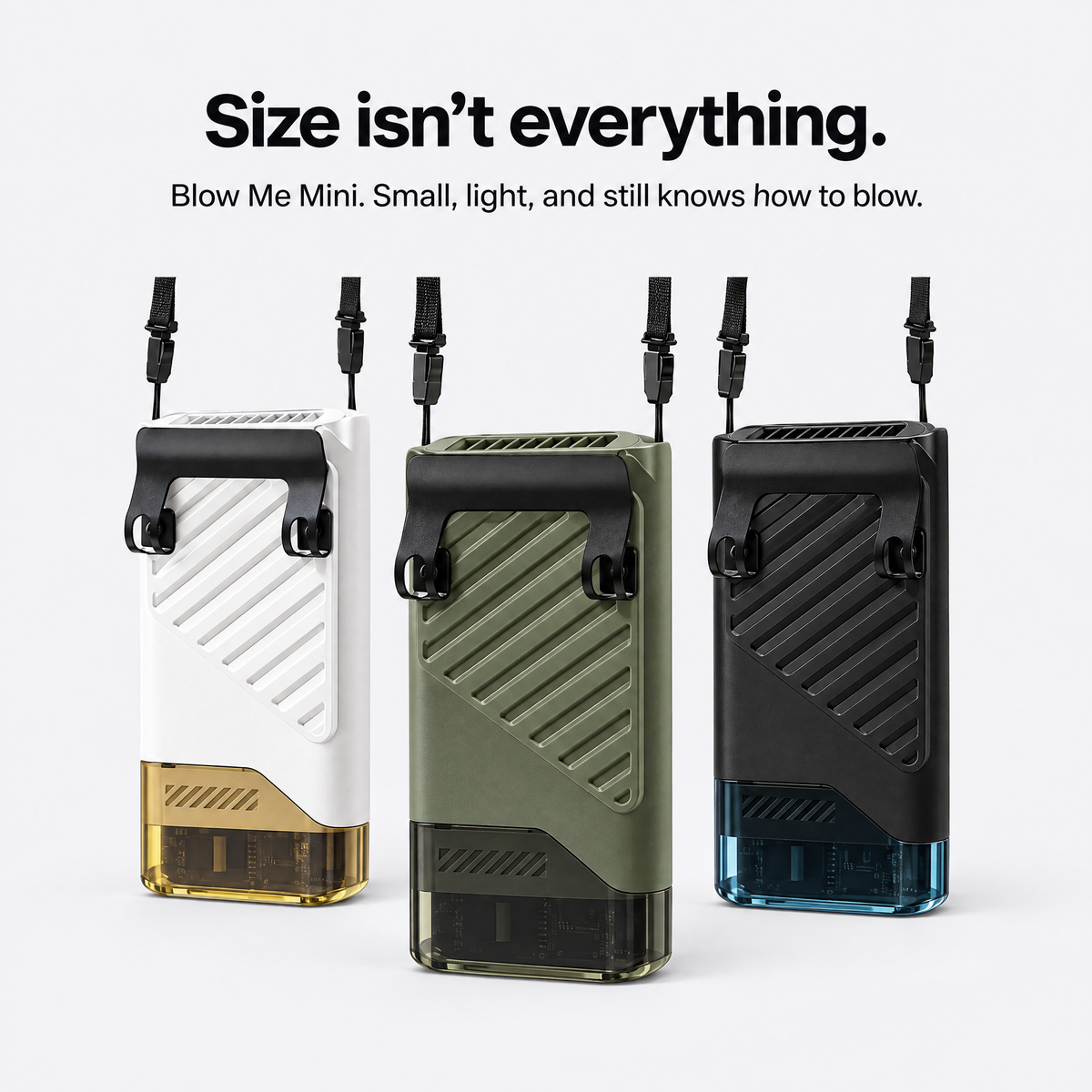 Blow Me Mini in white, green and black side by side