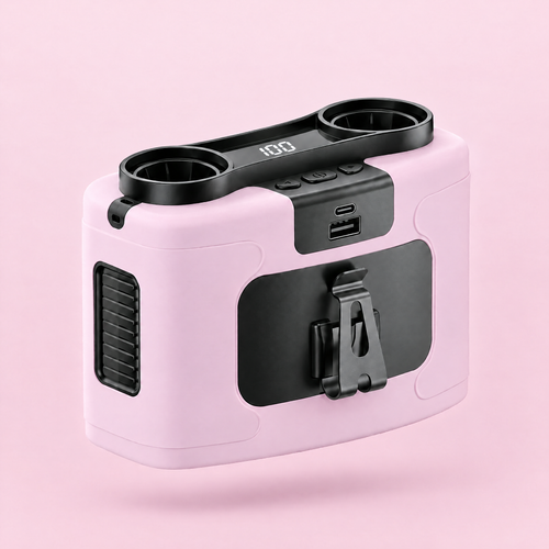 Blow Me Double dual outlet portable neck and waist fan in pink